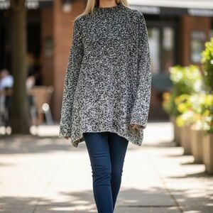 Pure Jill Marled Knit Sweater Size Medium Gray Black Cotton Blend Pullover